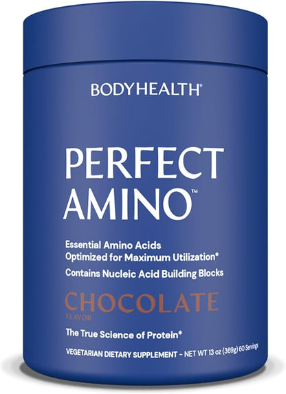 BodyHealth PerfectAmino Powder - BCAA and EAA Powder for Pre and Post Workout - Amino Acid Energy Drink Powder for Men and Women to Support Lean Muscle and Recovery - Chocolate - 60 Servings