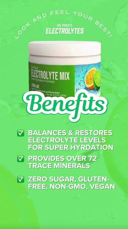 Dr. Price Electrolytes Powder No Sugar - Lemon-Lime Electrolyte Mix - Hydration Drink - Keto Electrolytes - Fasting Electrolytes - Water Enhancer, Non-GMO, Gluten Free, Sports Drink - 90 Servings