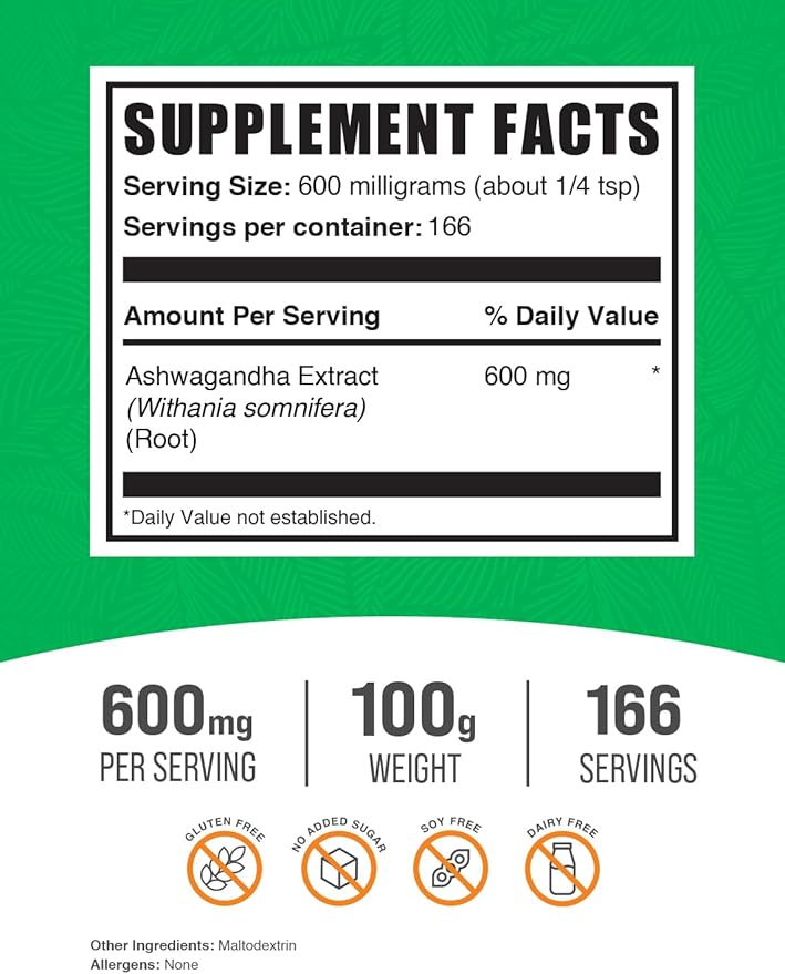 BulkSupplements.com Ashwagandha Root Extract Powder 600mg per 100g (3.5 (3.5 oz) 1)