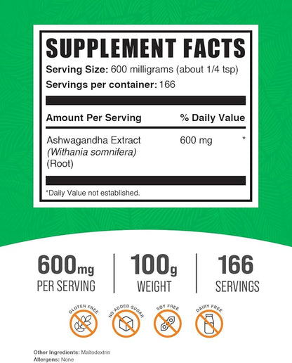 BulkSupplements.com Ashwagandha Root Extract Powder 600mg per 100g (3.5 (3.5 oz) 1)