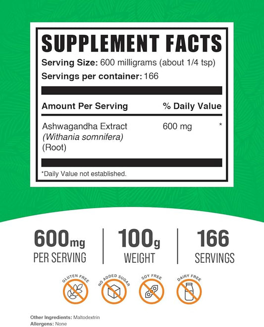 BulkSupplements.com Ashwagandha Root Extract Powder 600mg per 100g (3.5 (3.5 oz) 1)