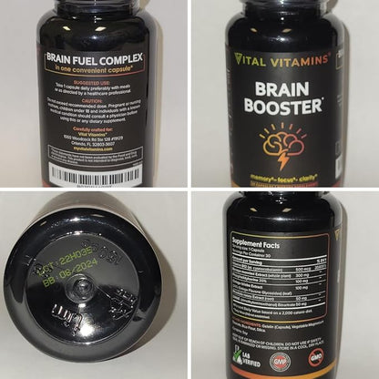 Vital Vitamins Brain Supplements for Memory and Focus (2 Pack) - Nootropic Brain Support - Memory, Clarity, Focus, Energy - Vitamin B12, Gingko Biloba, DMAE