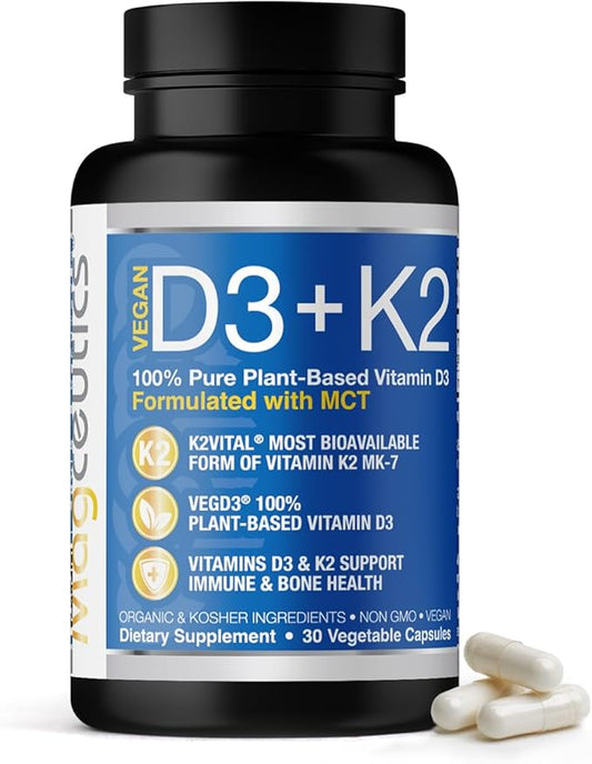 Vitamin D3 K2 with MCT, 5000 D3 & 100 mcg MK7 K2, K2, Support 30 Capsules (30 Days