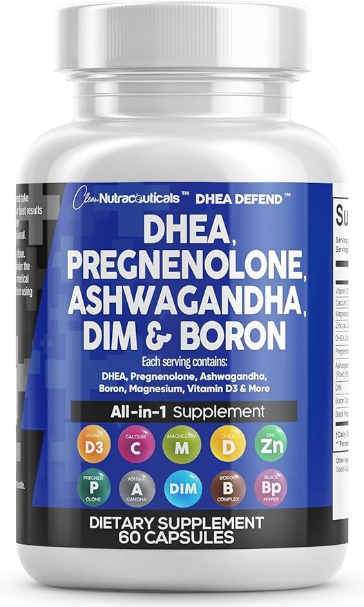 DHEA 200mg Supplement Pregnenolone 100mg 3000mg Boron 6mg Complex 50mg Vitamin D3 5000 5000 iu 60 Ct