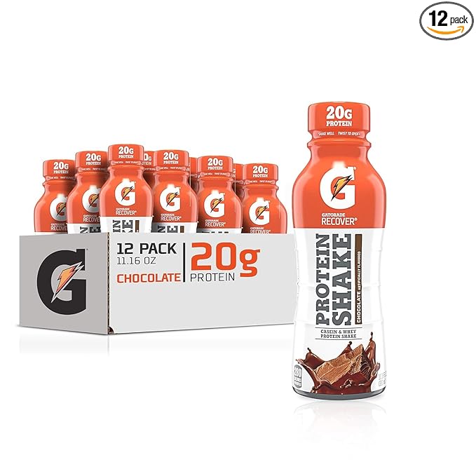Gatorade Recover Protein Shake, Chocolate, 20g Protein, 11.6 fl oz Plastic Bottle, Pack of 12