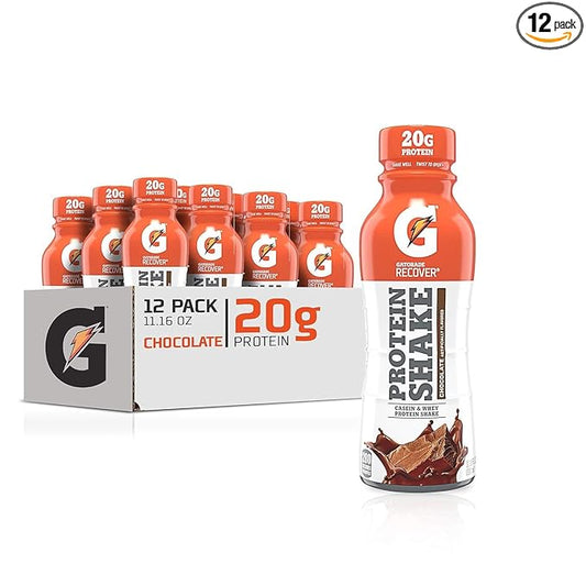 Gatorade Recover Protein Shake, Chocolate, 20g Protein, 11.6 fl oz Plastic Bottle, Pack of 12
