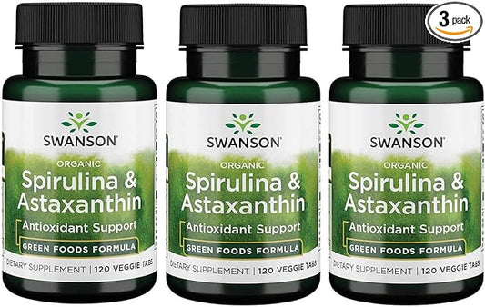 Swanson Organic Spirulina & Astaxanthin 120 3 Pack