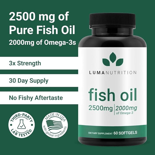 Luma Nutrition Omega 3 Fish Oil Supplement 2500mg - 2000mg EPA 60 Softgels