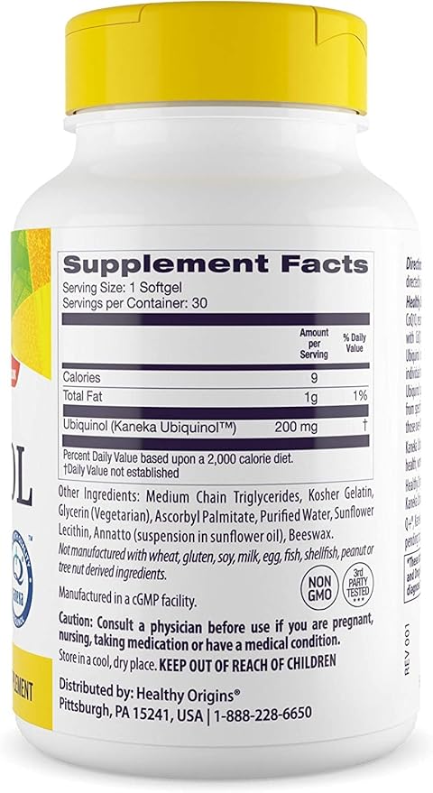 Healthy Origins Ubiquinol (Active form of CoQ10), 200 200 mg CoQ10 - 30 Softgels