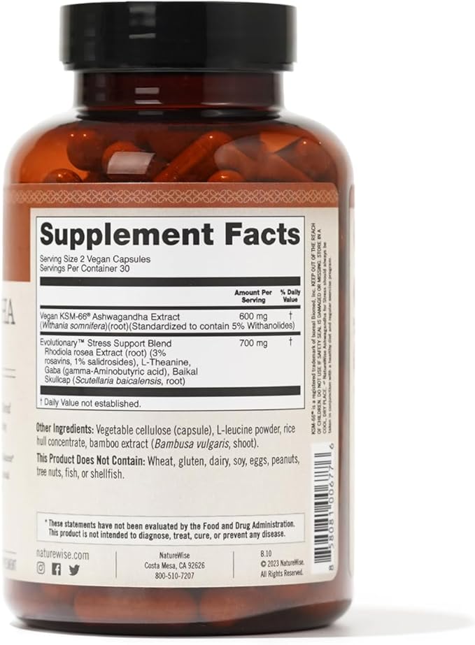 NatureWise Ashwagandha for Stress KSM-66 Ashwagandha 60 Capsules[1-Month Capsules[1-Month Supply]