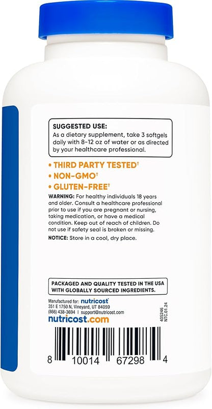 Nutricost Omega 3 Fish Oil 2500MG, 120 120 Softgels (40 Serv) 1200mg EPA 850mg DHA