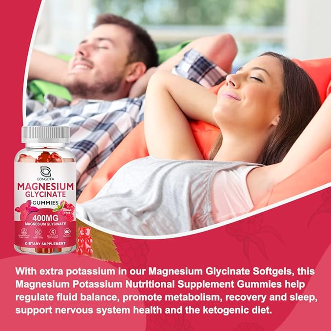 Magnesium Glycinate Gummies 400 mg 100 mg B6 Supports 60 Gummies