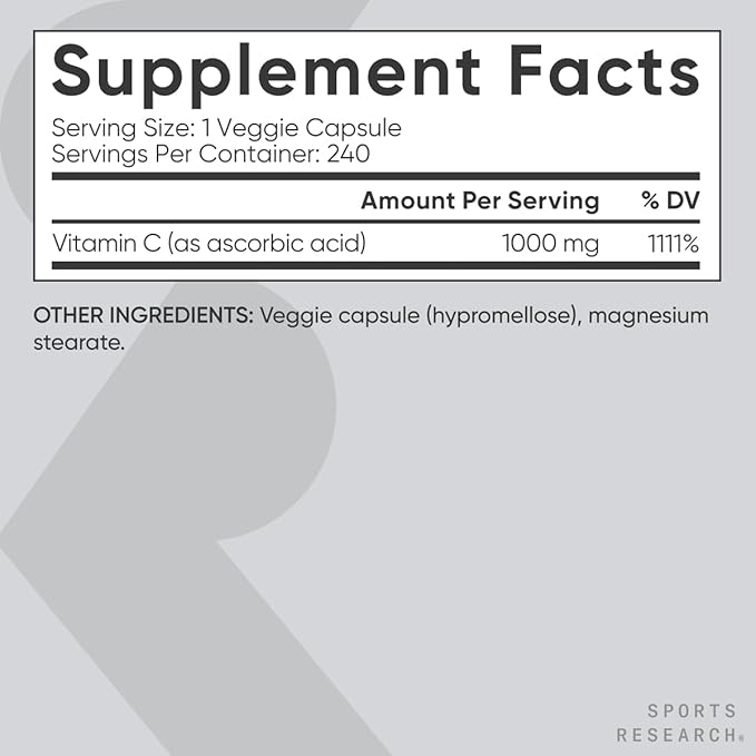 Sports Research High Potency Vitamin C Supplement 1000mg, 240 240 Count