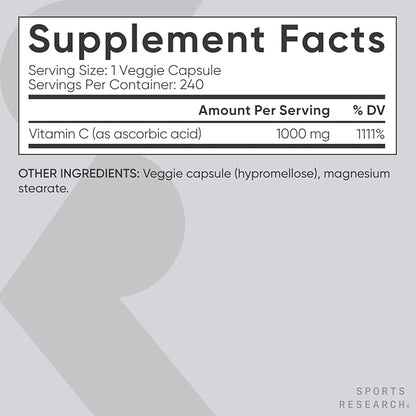 Sports Research High Potency Vitamin C Supplement 1000mg, 240 240 Count