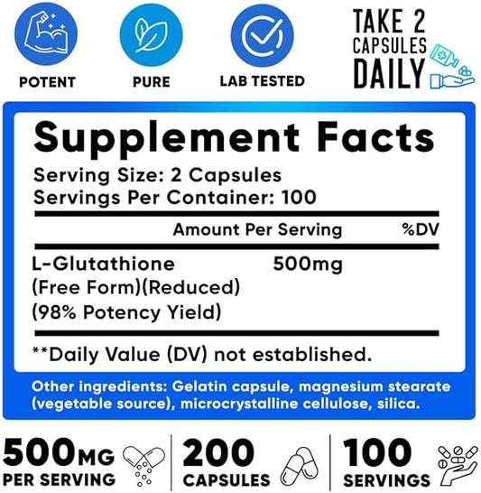 We Like Vitamins Glutathione 500mg Per Serving 200 Glutathione