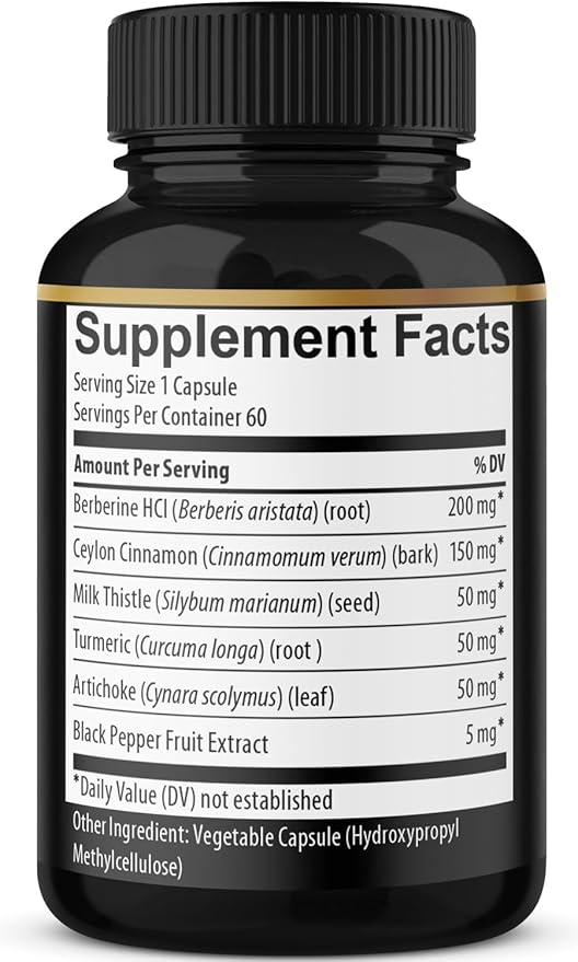 Berberine Supplement with Ceylon Cinnamon, Turmeric, 60 Capsules