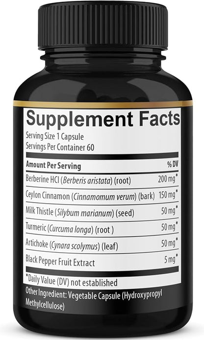 Berberine Supplement with Ceylon Cinnamon, Turmeric, 60 Capsules
