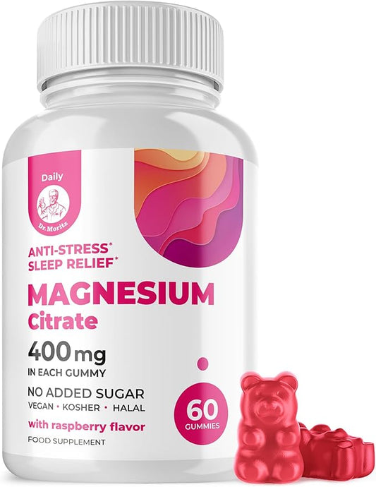 DR. MORITZ Magnesium Gummies Sugar-Free - Calm Magnesium Gummies Supplement for Children, Sugar-Free Magnesium Calm Chews for Kids & Adults (60 Count)