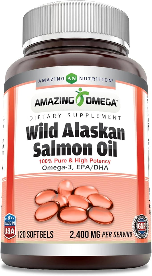 Amazing Omega Wild Alaskan Salmon Oil (Omega-3, EPA/DHA) 2400 Mg 120 Softgels