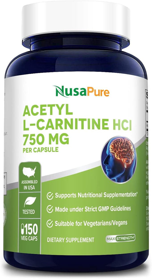 NusaPure Acetyl L-Carnitine 750mg per Caps 150 Veggie