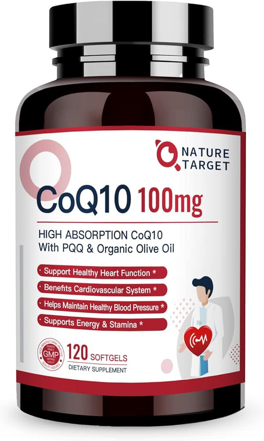 NATURE TARGET CoQ10-100mg-Softgels with 10mg PQQ Coenzyme-Q10 with 120 Servings