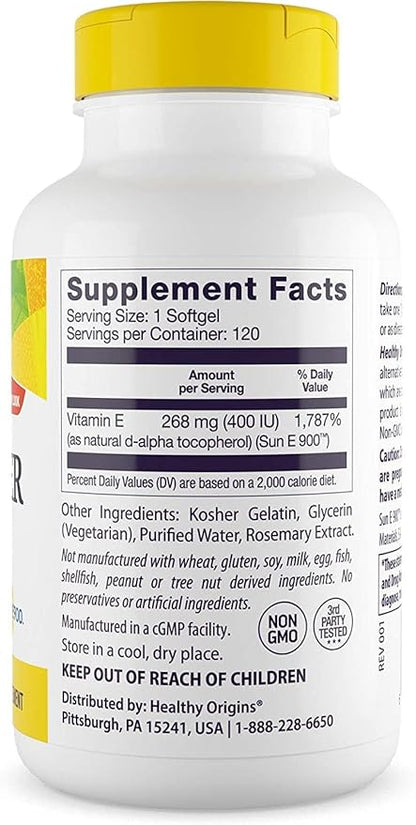 Healthy Origins Vitamin E, 400 IU 900) - 120 Softgels