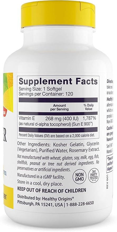 Healthy Origins Vitamin E, 400 IU 900) - 120 Softgels
