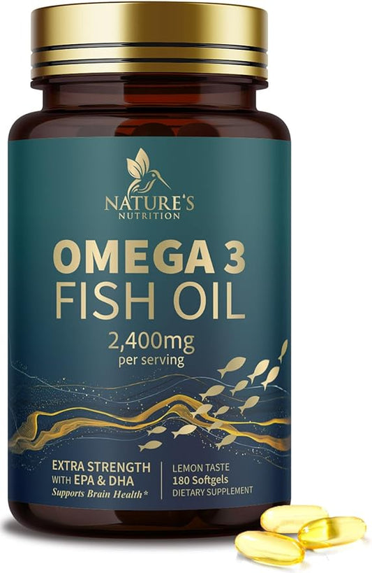 Triple Strength Omega 3 Fish Oil 2400 mg 1200 MG Omega-3 Supplement 180 Fish