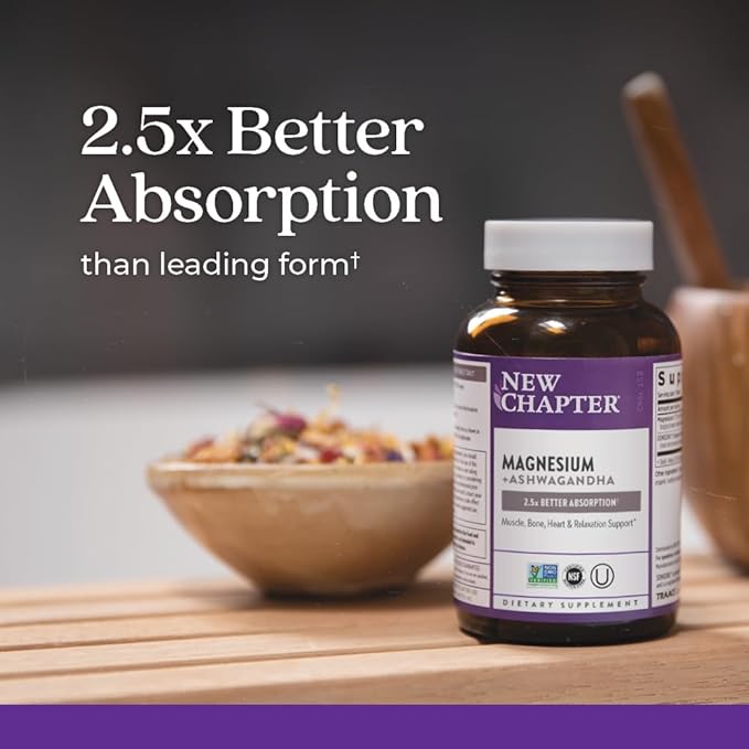 New Chapter Magnesium + Ashwagandha Supplement, 325 mg 2.5x Absorption, 60 ct (2 Month
