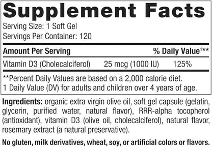 Nordic Naturals Vitamin D3 1000, Orange 120 Mini 1000 IU D3 - 120 Servings