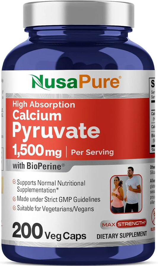 NusaPure Calcium Pyruvate 1500mg 200 Vegetarian Caps (Non-GMO, Vegan) - 750mg per caps