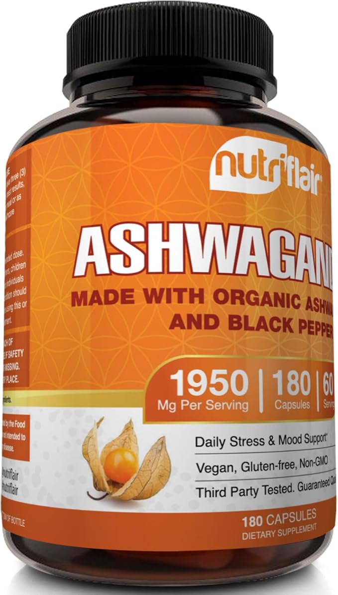 NutriFlair Organic Ashwagandha Root Extract 1950mg, 180 Capsules