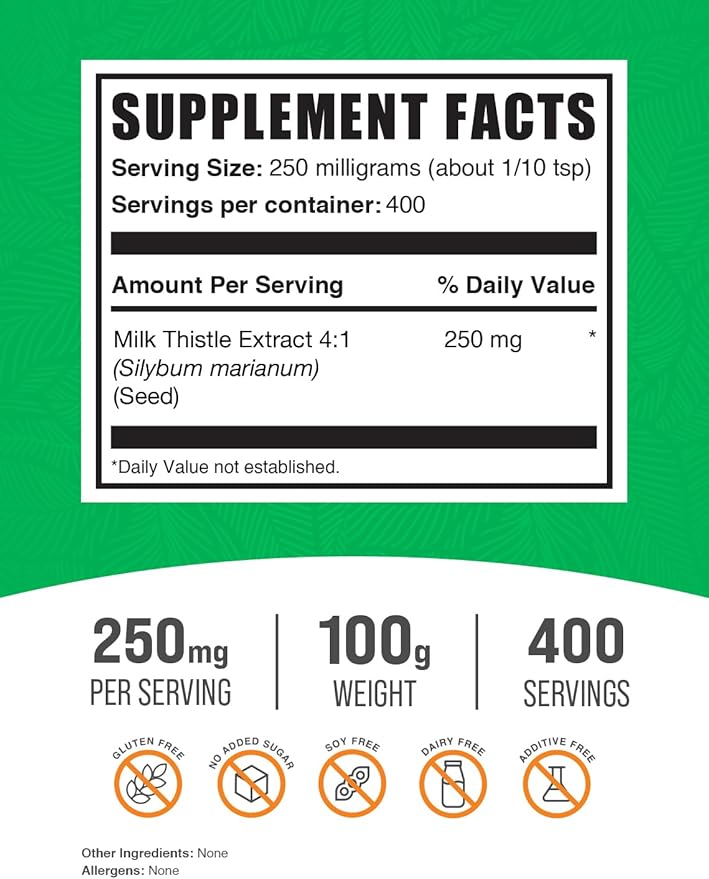 BulkSupplements.com Milk Thistle Extract Powder 250mg per 100g (3.5 (3.5 oz) 1)