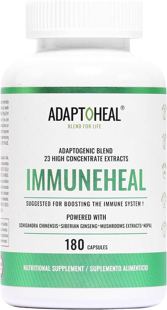 Immuneheal – Adaptogen, Immune System Booster Supplement with Schisandra Chinensis, Ginseng and Mushroom Extract (180 Capsules)