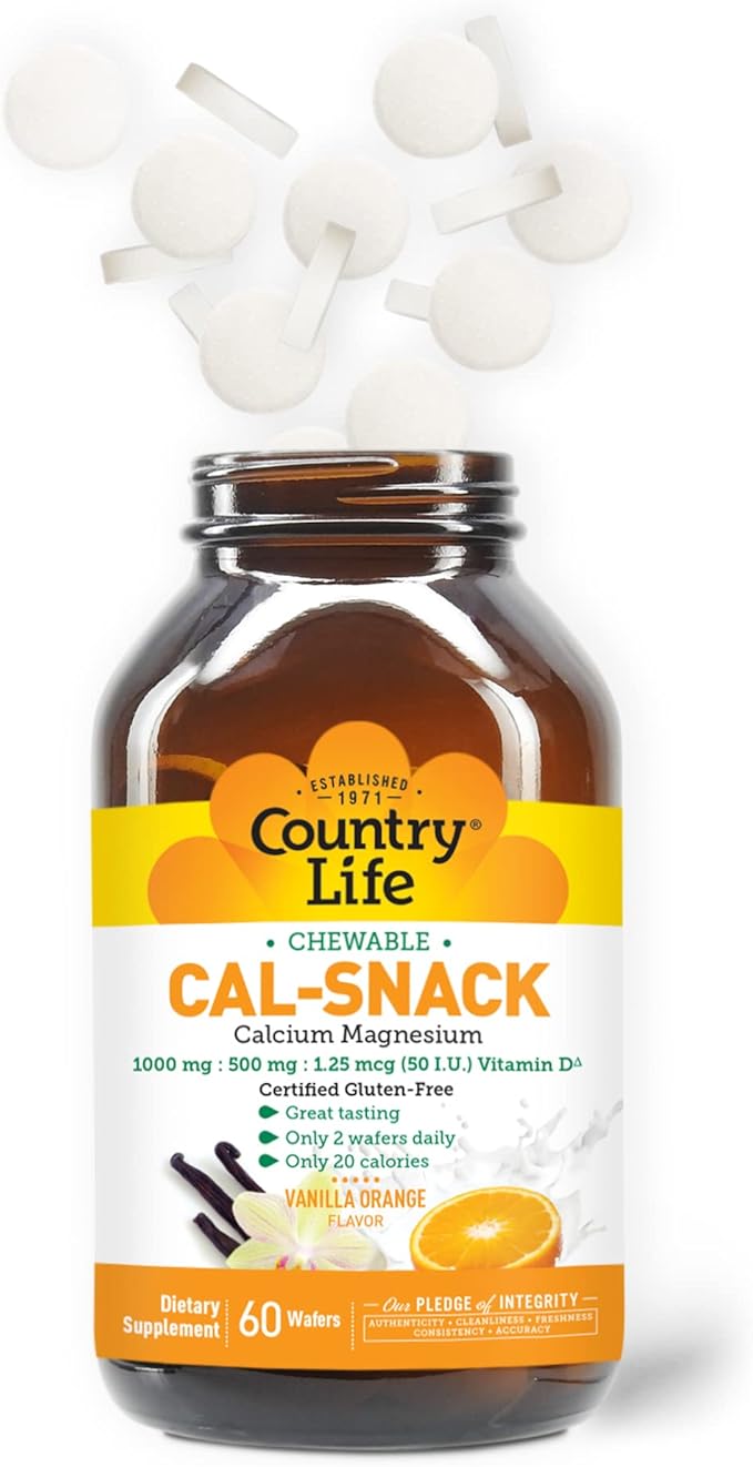 Country Life Cal-Snack, Chewable Calcium, Magnesium 1000mg/500mg/50 IU, 60 Wafers,