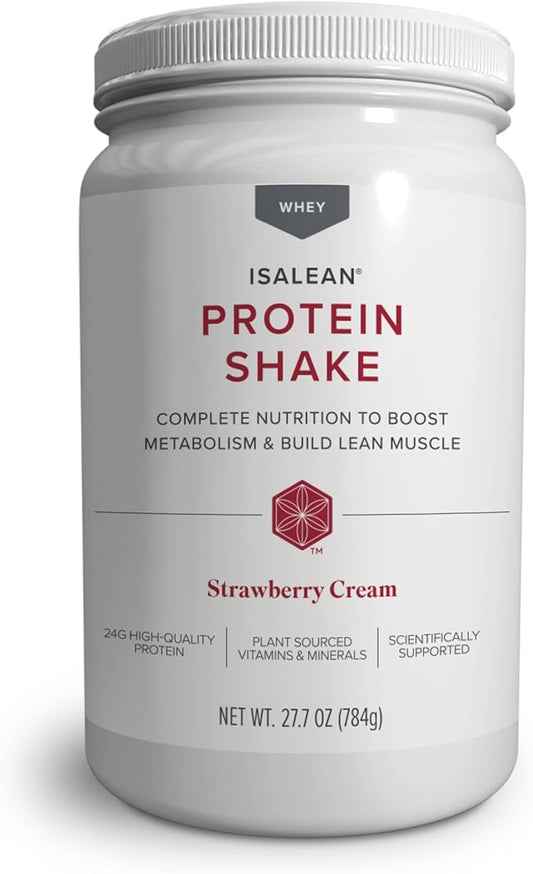 IsaLean Protein Shake - Complete Superfood Meal Replacement for Maintaining Healthy Weight and Lean Muscle Growth with 24 Vitamins and Minerals - 27.7 oz - 14 Meal Canister (Strawberry Cream) - Canister