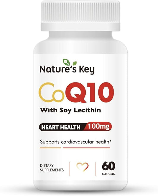Nature's Key CoQ10 200mg Softgels 3X Better Q10 for 50mg Soy 1 Month Supply(60 Counts)