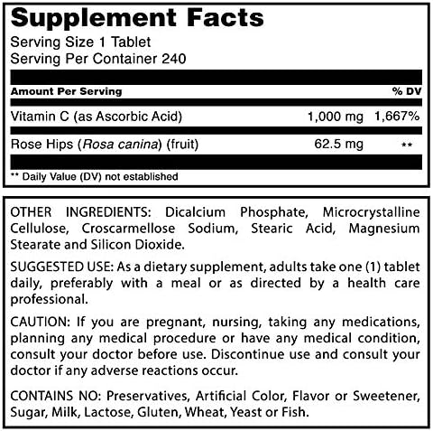Amazing Formulas Vitamin C with Rose 1000 Mg 240 Tablets