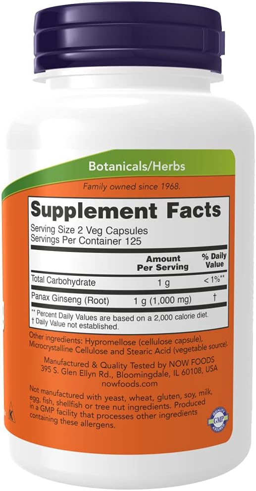 NOW Supplements, Panax Ginseng (Root) 500 250 Veg