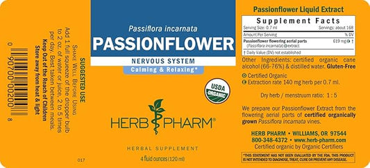 Herb Pharm Certified Organic Passionflower Liquid Extract 4 Fl