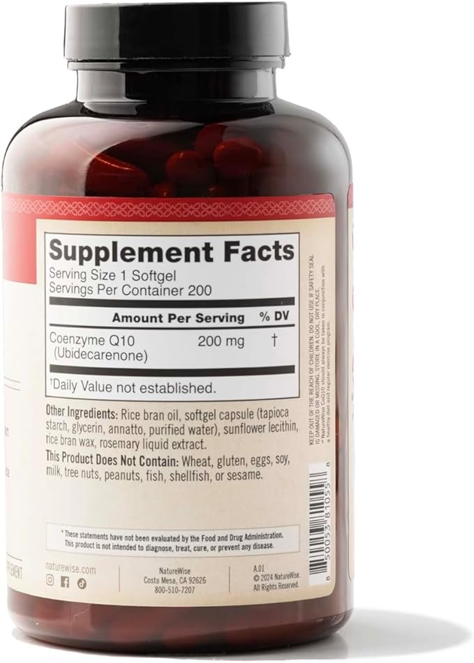 NatureWise CoQ10 200mg Softgels, High Potency CoQ10 200mg 200mg Ubiquinone Q10 Supplements 200 Softgels[200-Day Softgels[200-Day Supply]