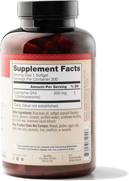 NatureWise CoQ10 200mg Softgels, High Potency CoQ10 200mg 200mg Ubiquinone Q10 Supplements 200 Softgels[200-Day Softgels[200-Day Supply]