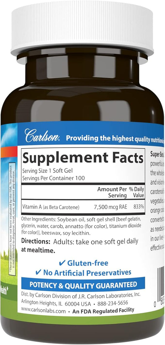 Carlson - Super Beta Carotene, 25000 (15 mg), 100 Softgels