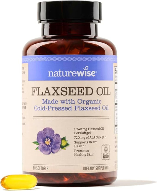NatureWise Flaxseed Oil 1200mg Softgels 720mg ALA, 3 6 6 9, 9, Supplement 60 Softgels[1-Month Softgels[1-Month Supply]