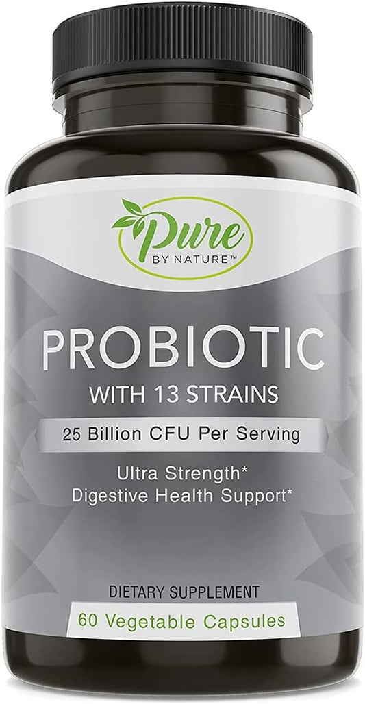 Pure By Nature Shelf Stable Probiotics for Men and Women, Supports Digestive Health, Gut Health and Immunity, Soy and Gluten-Free, 60 Vegan Capsules