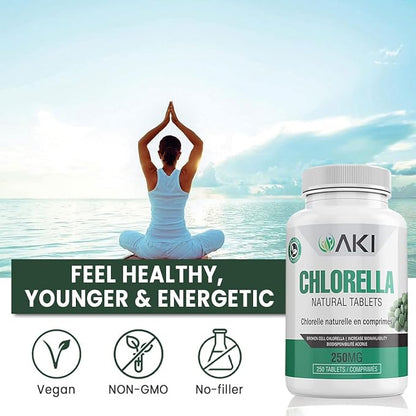 AKI Chlorella Superfood Supplement Tablets (250) B12, Iron,