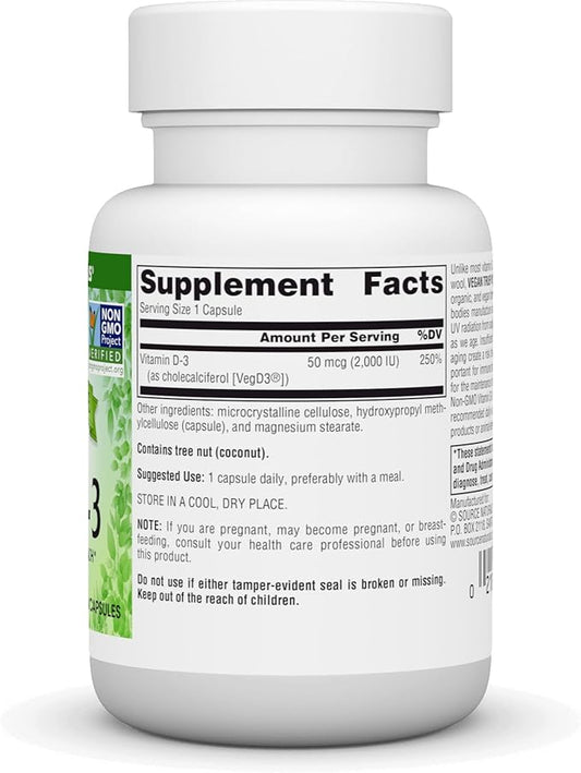 Source Naturals Vegan True, Non-GMO Vitamin D-3, Dietary Supplement for Immune and Bone Health*, 2,000 IU - 30 Capsules