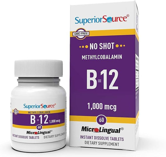 Superior Source No Shot Vitamin B12 1000 mcg, 60 Count, B12, Supports