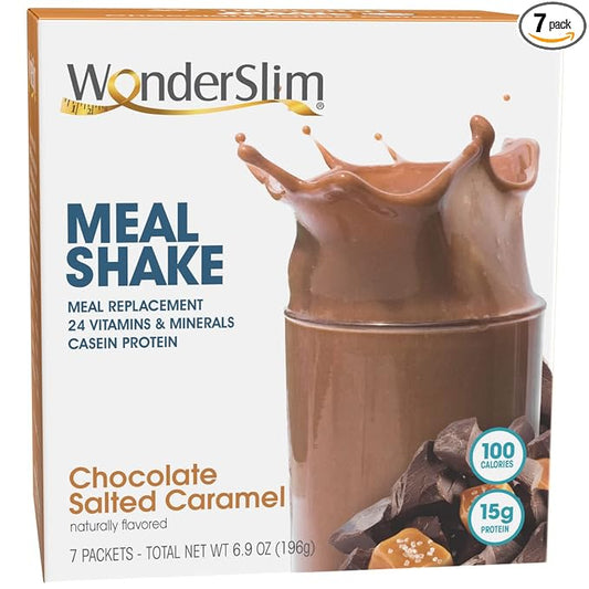 WonderSlim Meal Replacement Shake, Chocolate Salted 15g Protein, 24 Vitamins (7ct)