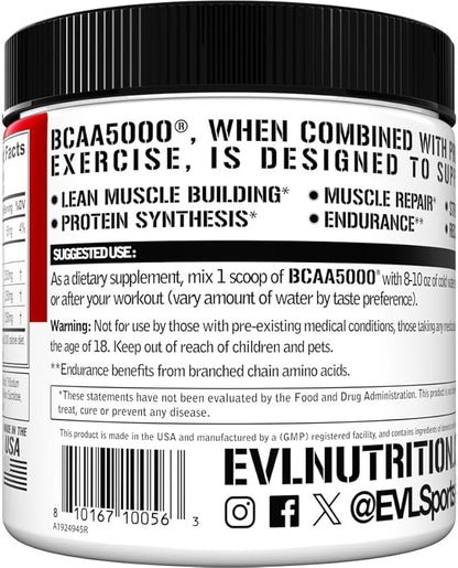 Evlution EVL BCAAs Amino Acids Powder - BCAA Powder Post Workout Recovery Drink and Stim Free Pre Workout Energy Drink Powder - 5g Branched Chain Amino Acids Supplement for Men - Rocket Pop